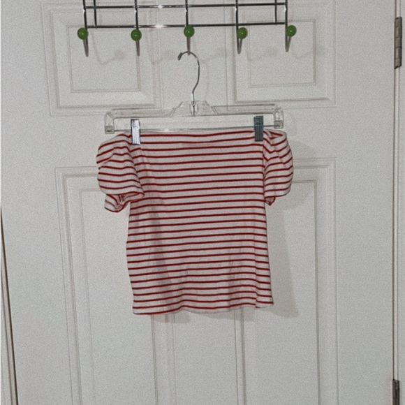 Divided Tops - H&M red and white striped off the shoulder top
